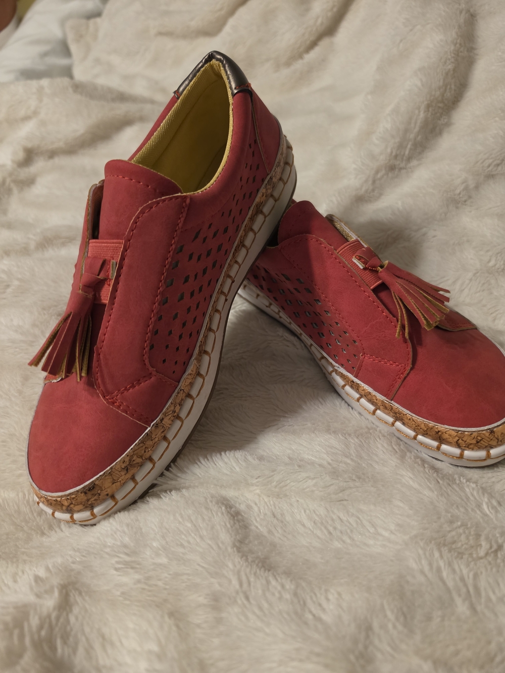 Women’s Red Tassel Slip-On Sneakers with Cork-look Trim Sole